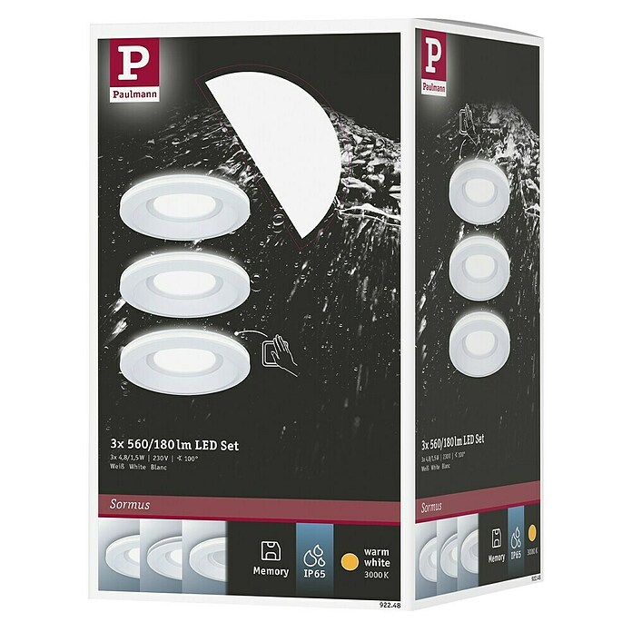 Paulmann Einbauleuchten-Set Sormus (19,5 W, Ø x H: 10 x 3,3 cm, Weiß, 3 Stk., Warmweiß) | BAUHAUS