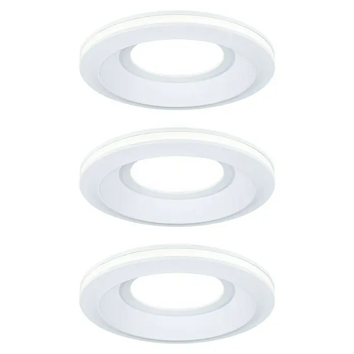 Paulmann Einbauleuchten-Set Sormus - 19,5 W, Ø x H: 10 x 3,3 cm, Weiß, 3 Stk., Warmweiß - Drei runde, weiße LED-Deckenleuchten im minimalistischen Design, ideal für moderne Innenräume und energieeffiziente Beleuchtung.