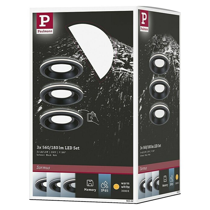 Paulmann Einbauleuchten-Set Sormus (19,5 W, Ø x H: 10 x 3,3 cm, Schwarz, 3 Stk., Warmweiß) | BAUHAUS