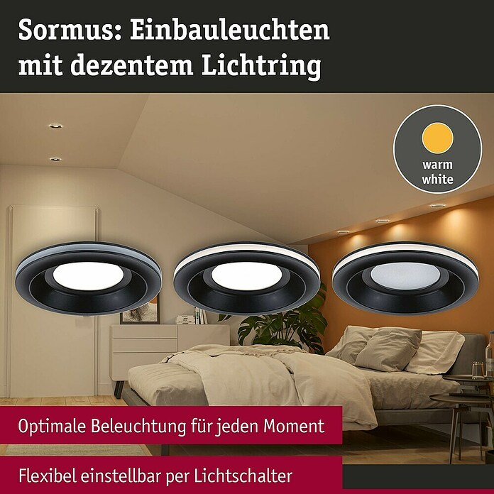 Paulmann Einbauleuchten-Set Sormus (19,5 W, Ø x H: 10 x 3,3 cm, Schwarz, 3 Stk., Warmweiß) | BAUHAUS