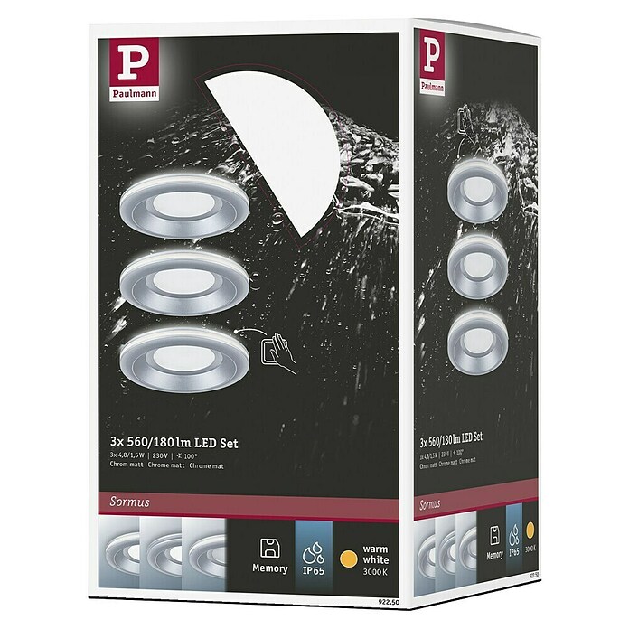 Paulmann Einbauleuchten-Set Sormus (19,5 W, Ø x H: 10 x 3,3 cm, Chrom matt, 3 Stk., Warmweiß) | BAUHAUS