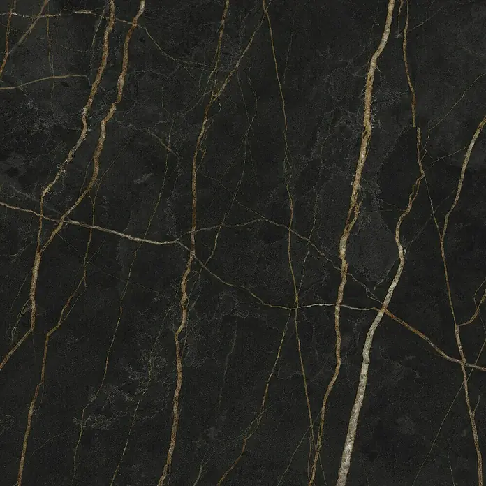 LOGOCLIC Küchenarbeitsplatte nach Maß Elementa Pro - Nero Bronzo, Stärke: 3,8 cm, Breite: 65 cm - Elegante schwarze Marmorfliese mit goldenen Adern für luxuriöse Innenräume.
