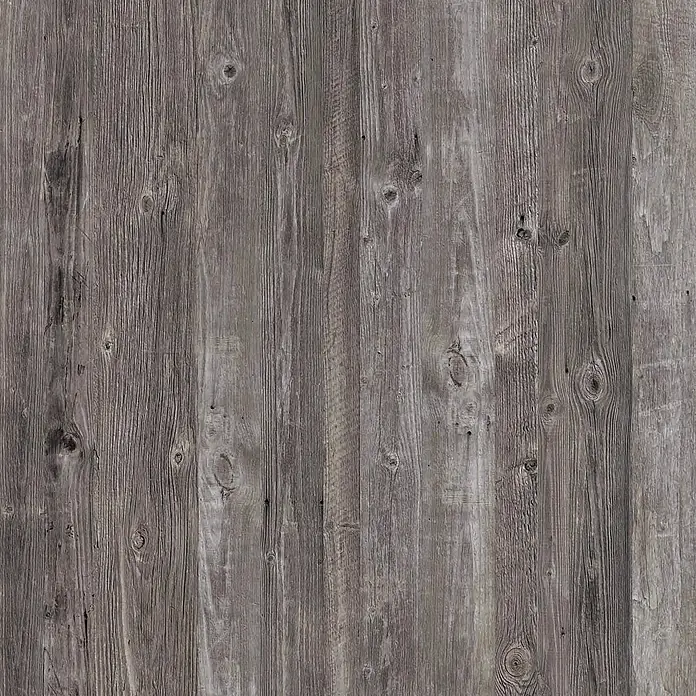 LOGOCLIC Küchenarbeitsplatte nach Maß Elementa Pro XL - Outback Grey, Stärke: 3,8 cm, Breite: 90 cm - Graue Holzpaneele mit Maserung und Astlöchern, ideal für rustikale Wandverkleidungen. Natürliche Optik für ein gemütliches Ambiente.