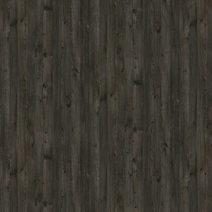 LOGOCLIC Küchenrückwand Fixmaß - Arizona Pine/Hemlock Lava, 410 x 64 cm, Stärke: 13,4 mm - Dunkler Holzboden mit vertikalen Brettern, ideal für moderne Innenräume. Die Textur verleiht Wärme.