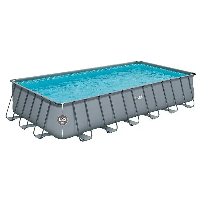 Funsicle Frame-Pool Oasis - L x B x H: 732 x 366 x 132 cm, Grau, 29.470 l - Rechteckiger Aufstellpool von Funside mit robustem Stahlrahmen und türkisfarbenem Wasser für sommerlichen Badespaß im eigenen Garten.