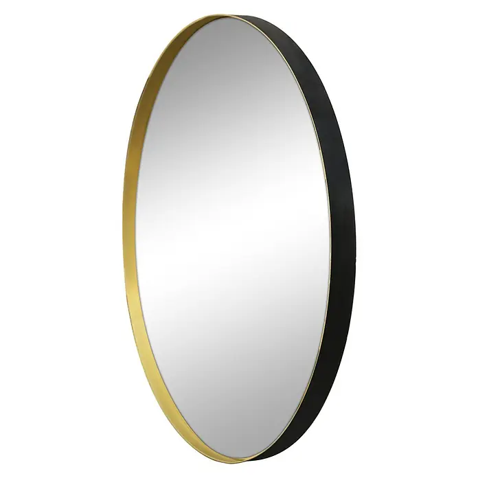 Rahmenspiegel Lara - Durchmesser: 70 cm, Gold/Schwarz, Metall - Elegantes ovales Spiegel mit einem goldenen und schwarzen Rahmen. Ein stilvolles Accessoire für jedes Zuhause.