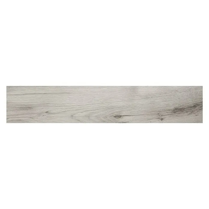Pavimento porcelánico Genuine - 23,3 x 120 cm, Gris, Mate - Detalle de una baldosa de aspecto de madera gris claro, que ofrece una estética natural y moderna para cualquier espacio.