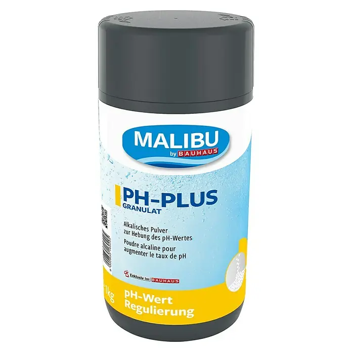 Malibu pH-Plus - 1 kg - Abbildung eines Malibu pH-Plus Granulat Eimers zur Erhöhung des pH-Werts im Pool, exklusiv bei Bauhaus erhältlich.