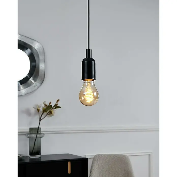 Eglo connect.z Smart-LED-Lampe - E27, Dimmbar, Tageslichtweiß, 360 lm - Moderne Pendelleuchte mit Edison-Glühbirne. Die Lampe in Schwarz und Gold sorgt für warmes Licht und eine stilvolle Atmosphäre im Raum.