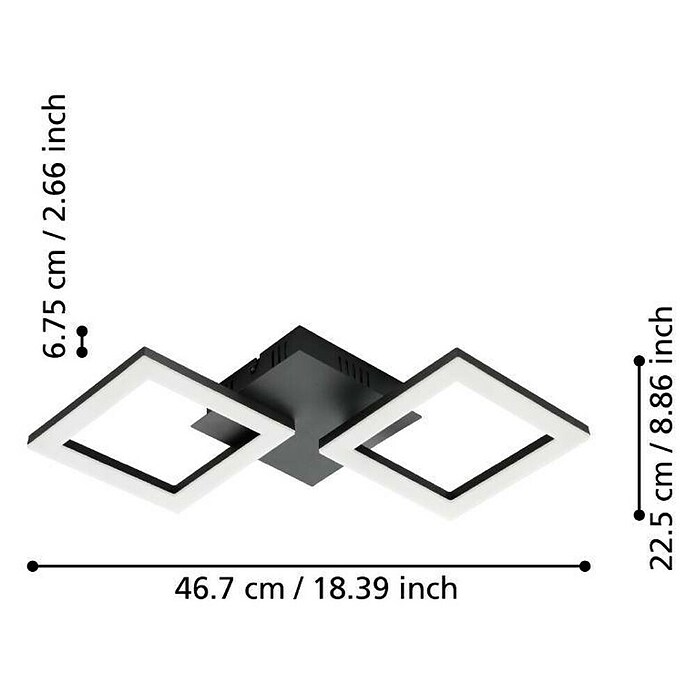 Eglo Led-plafondlamp PARANDAY-Z (15,5 W, l x b x h: 47 x 22,5 x 6 cm, Zwart) | BAUHAUS