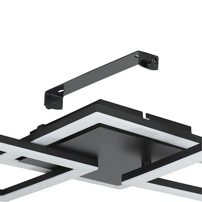 Eglo LED-Deckenleuchte PARANDAY-Z - 32,4 W, L x B x H: 65 x 31 x 6 cm, Schwarz - Schwarze geometrische Deckenleuchte mit weißen LED-Streifen und abgelöster schwarzer Halterung.