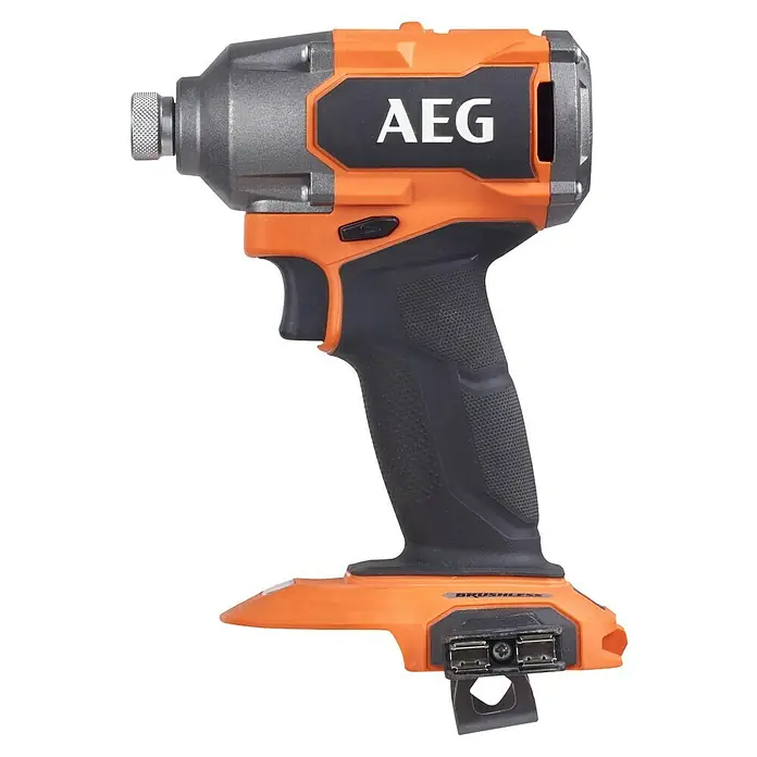 AEG Pro 18V Akku-Schlagschrauber Kompakt BSS 18C3B3 - 18 V, Ohne Akku, 350 Nm - Ein orange-schwarzer AEG Brushless Schlagschrauber, ein leistungsstarkes Werkzeug zum Befestigen und Lösen von Schrauben.