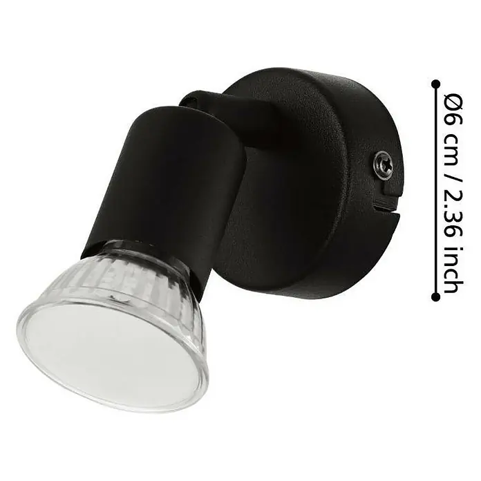 Eglo LED-Deckenstrahler BUZZ-LED - 3 W, Schwarz, 1 Stk. - Schwarzer Wandspot mit schwenkbarem Kopf und klarem Lampenschirm, ideal zur gezielten Beleuchtung.