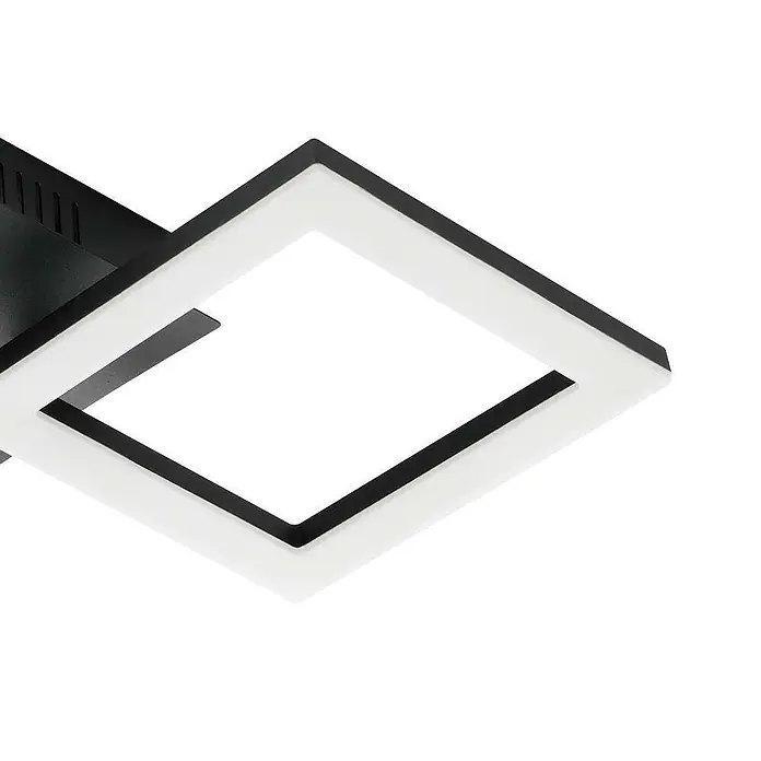 Eglo LED-Deckenleuchte PARANDAY-Z15,5 W, L x B x H: 47 x 22,5 x 6 cm, Schwarz - Nahaufnahme einer modernen, quadratischen LED-Deckenleuchte mit schwarzem Rahmen und weißem Lichtelement.