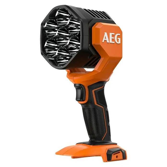 AEG Pro 18V LED-Akkustrahler BTL 18C2 - 18 V, Ohne Akku, 3.200 lm - Orange-schwarze AEG Akku-Arbeitsleuchte mit Multi-LED-Kopf und ergonomischem Griff.