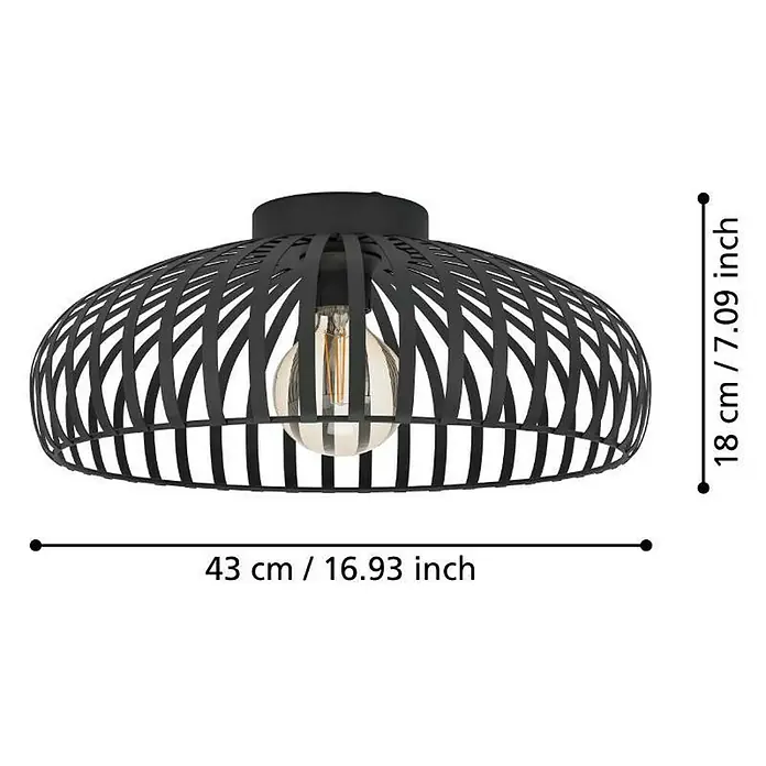 Eglo Deckenleuchte rund MOGANO 3 - 40 W, Ø x H: 43 x 18 cm, Schwarz, E27 - Deckenleuchte mit Käfigdesign in Schwarz, Maße 43 x 18 cm. Inklusive einer dekorativen Glühbirne, die das Design ergänzt.
