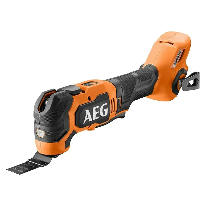 AEG Pro 18V Akku-Multifunktionswerkzeug BMT 18BL - 18 V, Ohne Akku, Leerlaufschwingzahl: 20.000 /min - Orange-schwarzes oszillierendes Multifunktionswerkzeug mit Sägeblatt.