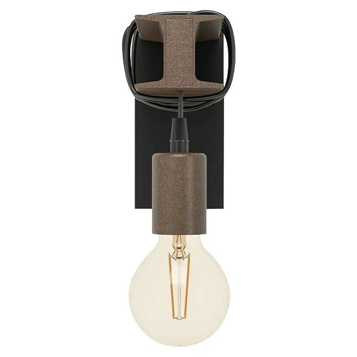 Eglo Wandleuchte TOWNSHEND 4 - 10 W, L x B x H: 80 x 0 x 19 cm, Schwarz/Braun, E27 - Wandleuchte mit braunem I-Träger-Design und Edison-Glühbirne, die ein warmes Licht ausstrahlt und eine industrielle Note verleiht.