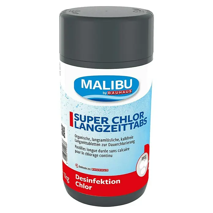 Malibu Super-Chlortabs 200 g1 kg - Malibu Super Chlor Langzeittabs zur Desinfektion und Dauerchlorierung von Pools, 1 kg.