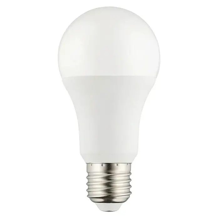 Eglo connect.z Smart-LED-Lampe Zigbee RGB/CCT - E27, Dimmbarkeit: Dimmbar, RGBW, 806 lm, 9 W - Nahaufnahme einer LED-Lampe mit einem weißen, runden Diffusor und einem silbernen Schraubsockel.