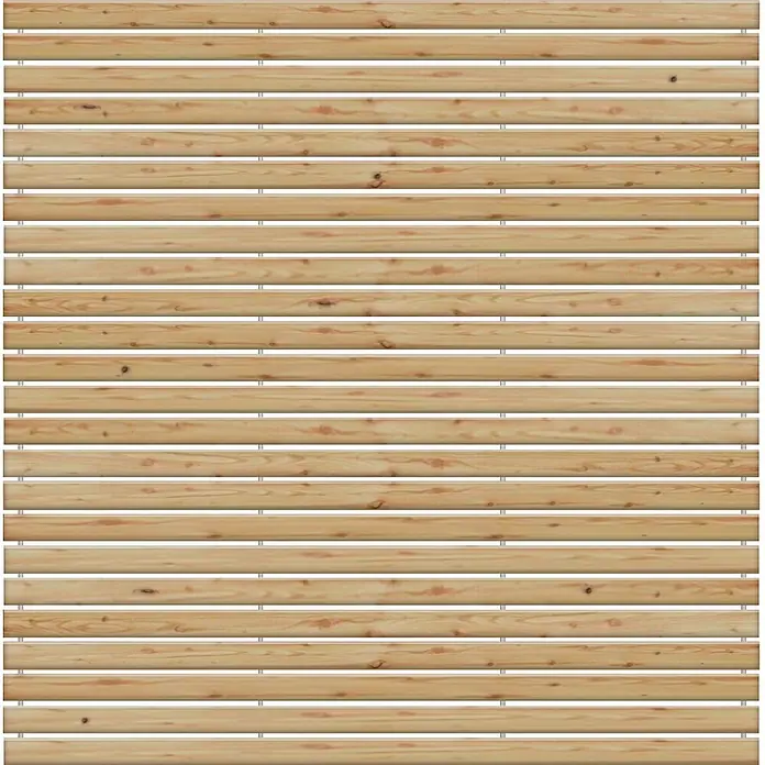 Joda Sichtschutzelement Rhombus Santana - 180 x 180 cm, Lärche - Nahaufnahme von hellbraunen Holzbrettern, die horizontal angeordnet sind und eine natürliche, rustikale Textur für verschiedene Designanwendungen bieten.