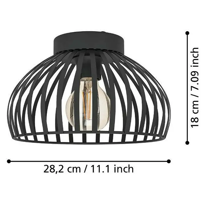 Eglo Deckenleuchte rund MOGANO 3 - 40 W, Ø x H: 28 x 18 cm, Schwarz, E27 - Eine moderne schwarze Draht-Deckenleuchte mit den Maßen 28,2 cm x 18 cm für stilvolle Beleuchtung.