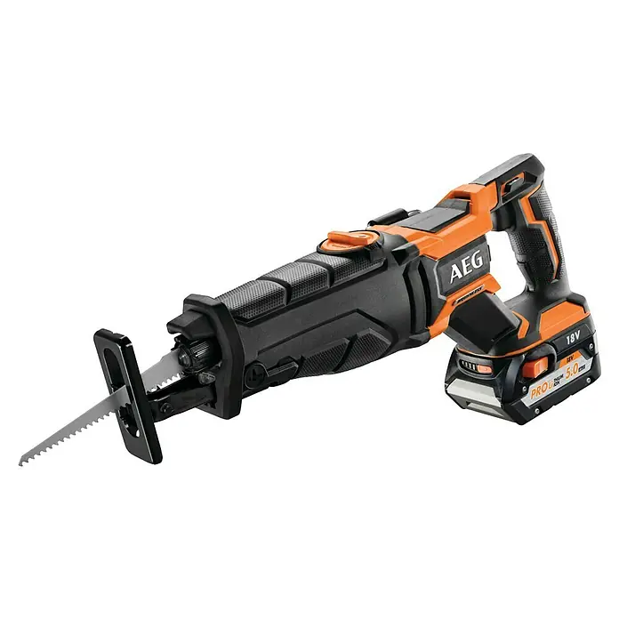 AEG Pro 18V Akku-Säbelsäge BUS 18BL2 - 18 V, Ohne Akku, Leerlaufhubzahl: 0 /min - 3.200 /min - AEG Akku-Säbelsäge in Orange und Schwarz mit Metallklinge und 18V-Akku.