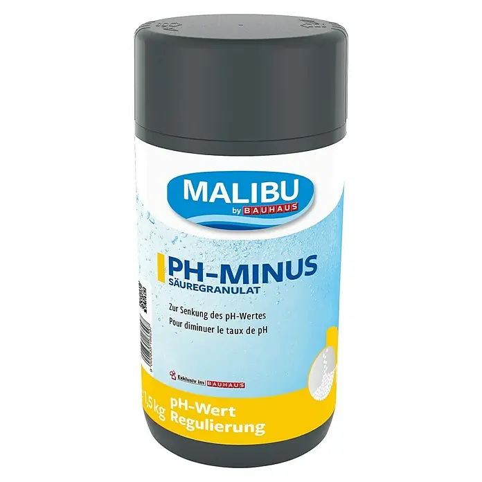 Malibu pH-Minus1,5 kg - Produktbild von Malibu pH-Minus Säuregranulat zur Regulierung des pH-Werts im Pool, exklusiv bei Bauhaus erhältlich.
