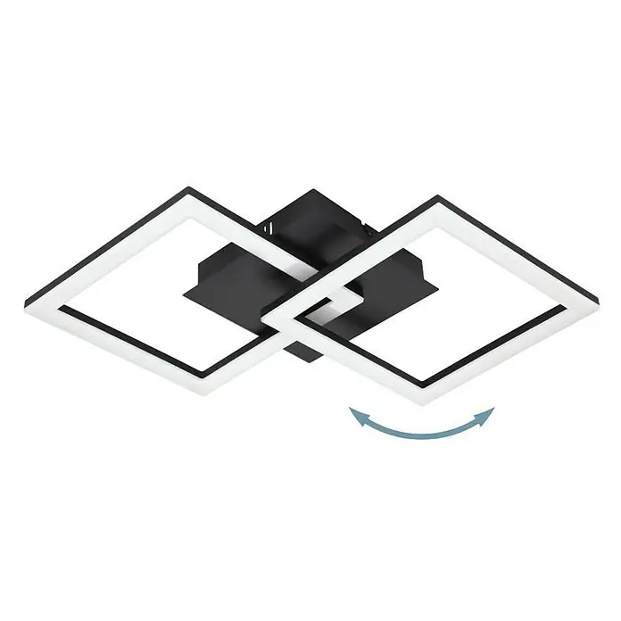 Eglo LED-Deckenleuchte PARANDAY-Z - 21,5 W, L x B x H: 52,5 x 31 x 6 cm, Schwarz - Moderne schwarz-weiße LED-Deckenleuchte mit zwei verstellbaren, überlappenden quadratischen Rahmen.