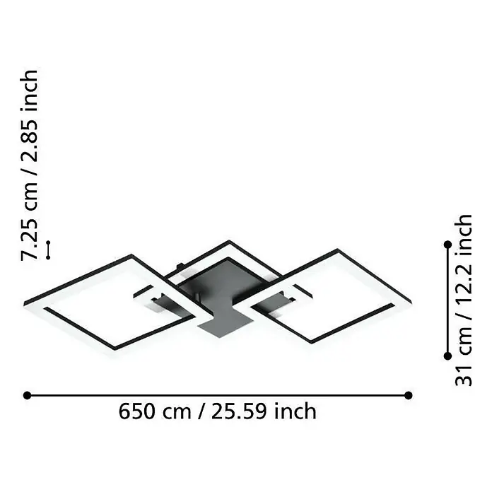 Eglo LED-Deckenleuchte PARANDAY-Z - 32,4 W, L x B x H: 65 x 31 x 6 cm, Schwarz - Moderne schwarz-weiße Deckenleuchte mit drei quadratischen LED-Elementen.