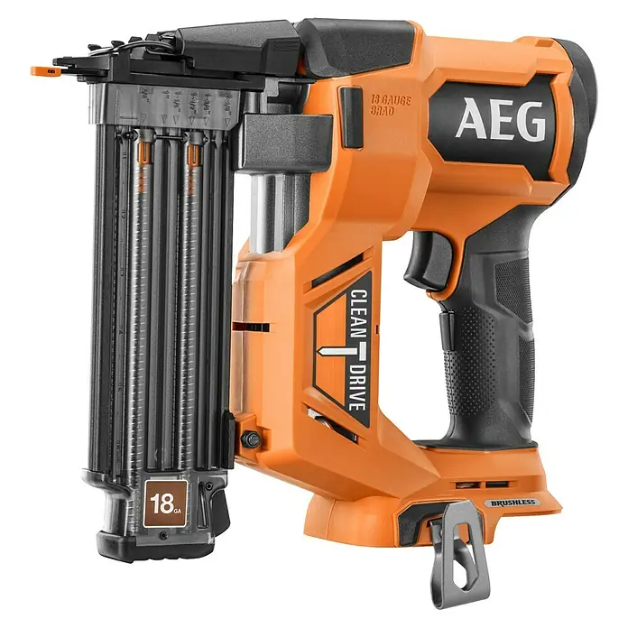 AEG Pro 18V Akku-Nagler B18BN18-0 - 18 V, Ohne Akku, Länge Nagel: 16 mm - 54 mm - Orange-schwarzer AEG 18-Gauge Akku-Nagler mit bürstenlosem Motor und Clean Drive Technologie.
