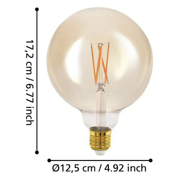 Eglo connect.z Smart-LED-Lampe - E27, Dimmbar, Warmweiß, 650 lm, 6 W, Lampenbezeichnung: G125 - Abbildung einer Vintage-Glühbirne mit den Maßen 17,2 cm Höhe und 12,5 cm Durchmesser. Perfekt für dekorative Beleuchtung.