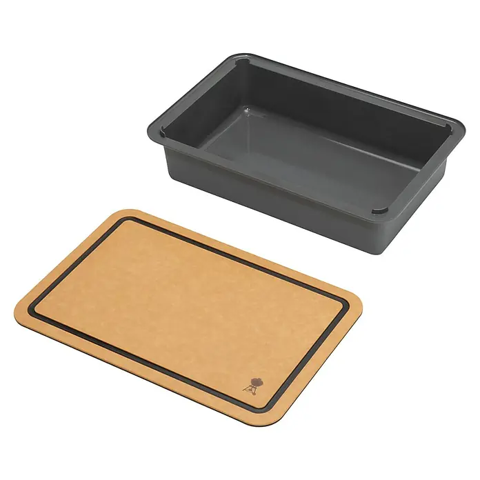 Weber Works Aufbewahrungsbox mit Schneidebrett - L x B x H: 36 x 24 x 2 cm, Kunststoff, Braun/Grau - Schneidebrett mit Auffangschale für die Zubereitung von Speisen, perfekt für Grillmeister. Praktisches Zubehör für sauberes Arbeiten.