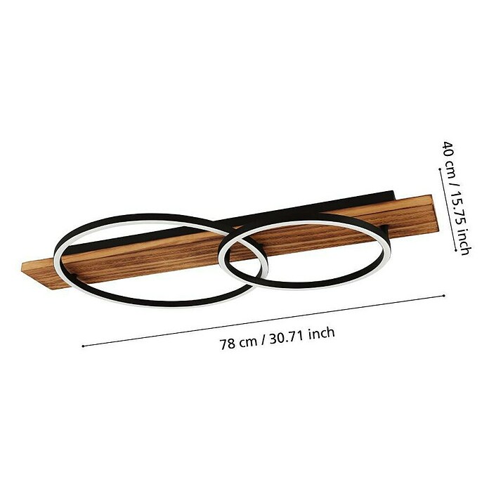 Eglo Boyal Plafón LED (24 W, 78 x 40 x 9 cm, Madera/Claro, Blanco cálido, Número de bombillas: 2 ud.) | BAUHAUS