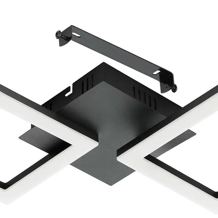 Eglo LED-Deckenleuchte PARANDAY-Z15,5 W, L x B x H: 47 x 22,5 x 6 cm, Schwarz - Nahaufnahme einer modernen quadratischen Deckenleuchte in Schwarz und Weiß mit Montageschiene.