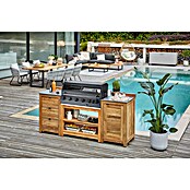 Kingstone Outdoorküche Cliff 6005/Zoe (4 -tlg., Teakholz/Stahl/Keramik, Schwarz/Braun, Material Grillfläche: Gusseisen, Anzahl Brenner: 6) | BAUHAUS