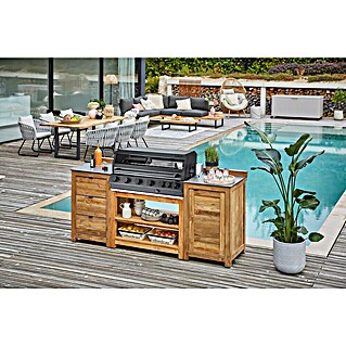 Kingstone Outdoorküchen-Set Cliff 6005/Zoe (4 -tlg., Holz, Schwarz/Braun, Material Rost: Gusseisen, Anzahl Brenner: 6)