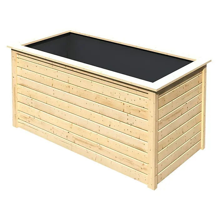 Karibu Hochbeet 2 - 173 x 89 x 82 cm, Holz, Natur - Der erhöhte Pflanzkasten aus Holz mit schwarzem Einsatz bietet eine stilvolle Lösung für den Garten oder die Terrasse.