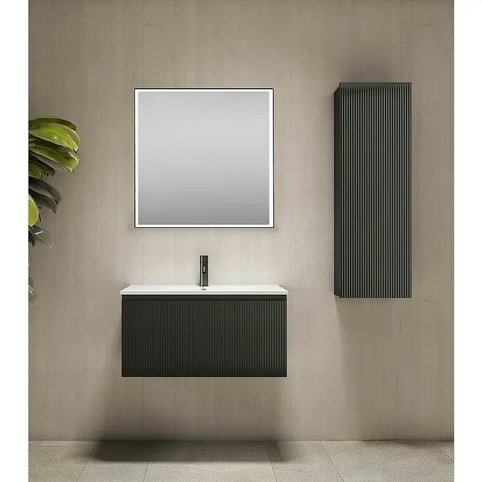 Mueble bajo de lavabo Cristal - L x An x Al: 45 x 80 x 40 cm, Negro, Número de cajones: 1 ud. - Conjunto de baño moderno con mueble bajo lavabo, espejo y armario colgante. Muebles de baño elegantes para un ambiente con estilo.