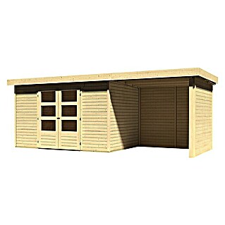 Karibu Gartenhaus Askola (Außenmaß inkl. Dachüberstand (B x T): 554 x 238 cm, Holz, Natur, Mit Anbau, Rück- und Seitenwand)