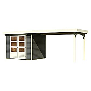 Karibu Gartenhaus Askola 3 (Außenmaß inkl. Dachüberstand (B x T): 528,5 x 238 cm, Holz, Terragrau, Mit Anbaudach)