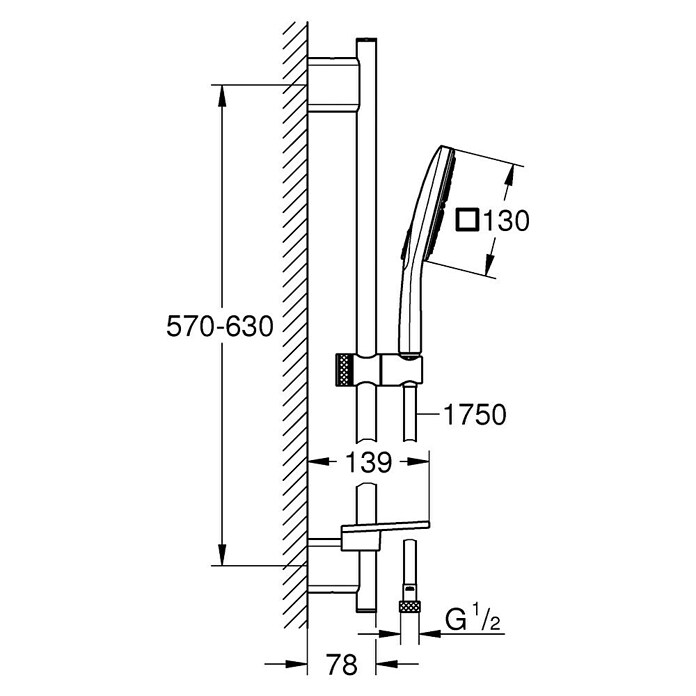 Grohe Brausegarnitur Vitalio SmartActive Cube 130 (Lochabstand: 57 cm - 63 cm, Art Strahl: Rain, Jet und Active Massage, Weiß/Chrom) | BAUHAUS