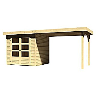 Karibu Gartenhaus Askola (Außenmaß inkl. Dachüberstand (B x T): 504,5 x 238 cm, Holz, Natur, Mit Anbaudach)