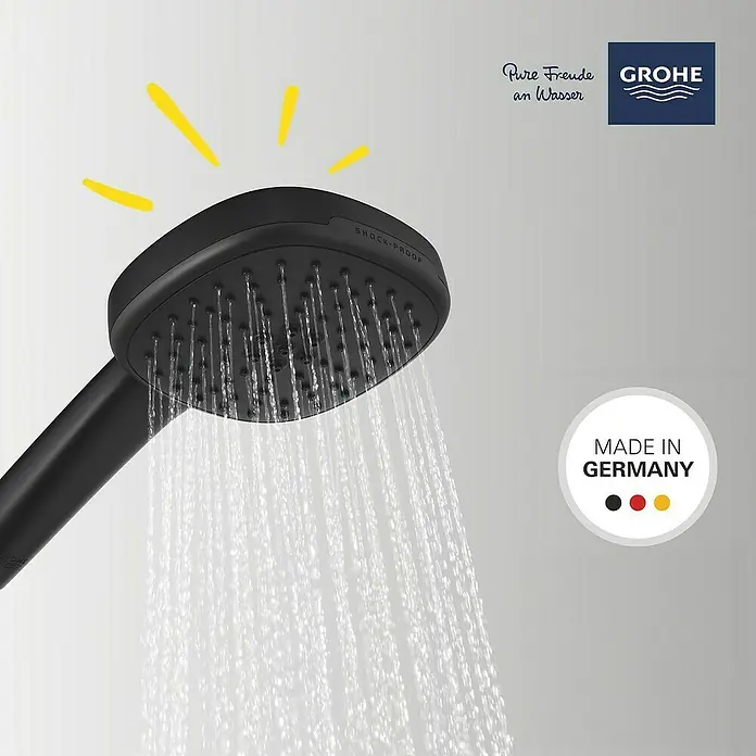 Grohe Vitalio Comfort Handbrause 110 - Anzahl Funktionen: 2 Stk., Schwarz - Schwarzer, stoßfester Duschkopf sprüht feine Wasserstrahlen.