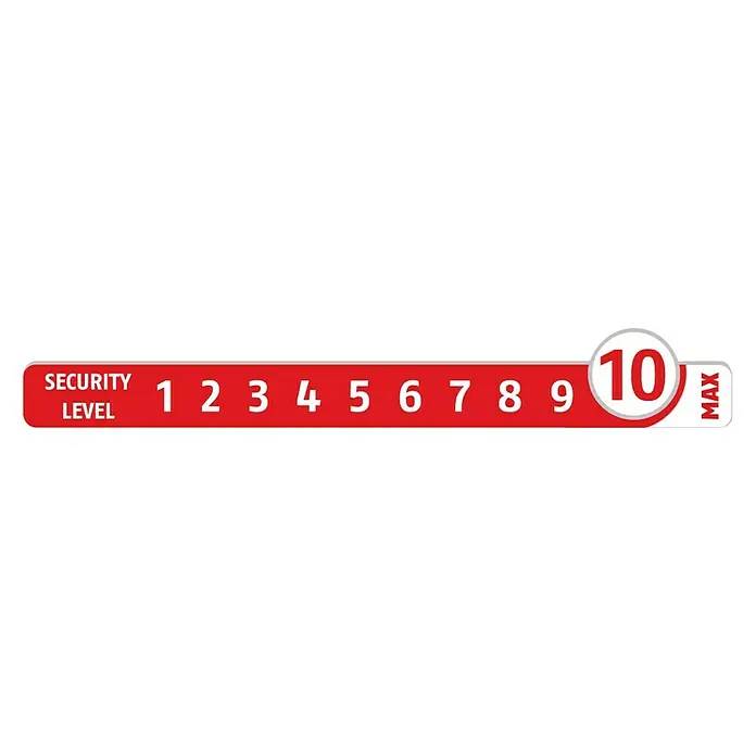 Abus Scharnierseitensicherung FAS 97 - Montage: Scharnierseite, Braun - Sicherheitsstufe mit den Nummern 1 bis 10, wobei 10 das Maximum anzeigt.