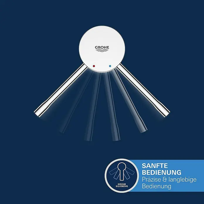 Grohe Essence Waschtischarmatur M-Size - Chrom, Glänzend - Produktabbildung einer GROHE Armatur. Geschmeidige Bedienung und präzise langlebige Technologie für optimale Leistung.