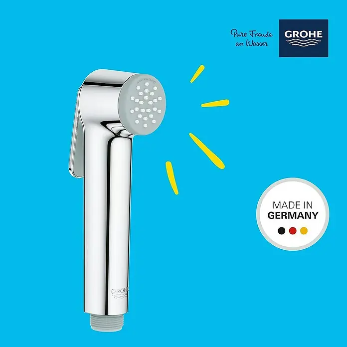 Grohe Handbrause Vitalio Trigger Spray - Kunststoff, Chrom, Verchromt - Verchromte Grohe Bidet-Handbrause mit grauer Brausefläche. Made in Germany.