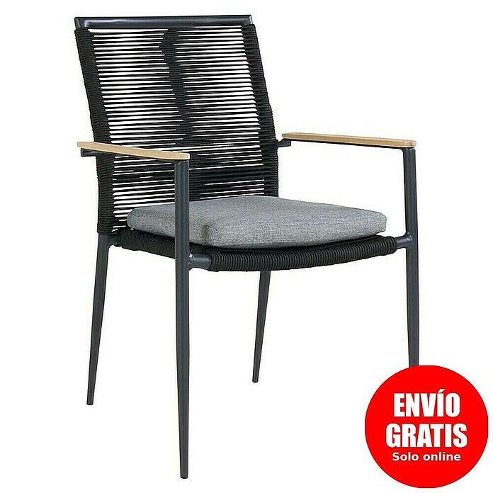 Sunfun Silla de jardín Greta (L x An x Al: 47 x 57 x 89 cm, Negro, Aluminio/Cuerda sintética) | BAUHAUS