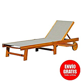 Tumbona de jardín Manuela (L x An x Al: 190 x 65 x 33 cm, Natural/Gris, Madera, Barra antivuelco)