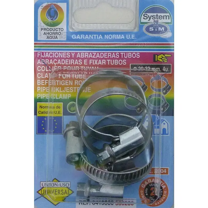 Abrazadera para manguera 9 mm - Alcance de sujeción: 20 mm - 32 mm, 4 ud. - Juego de abrazaderas para tubos System S&M, 20-32mm, 4 piezas, para fijar tubos de forma segura, uso universal, con 2 años de garantía.